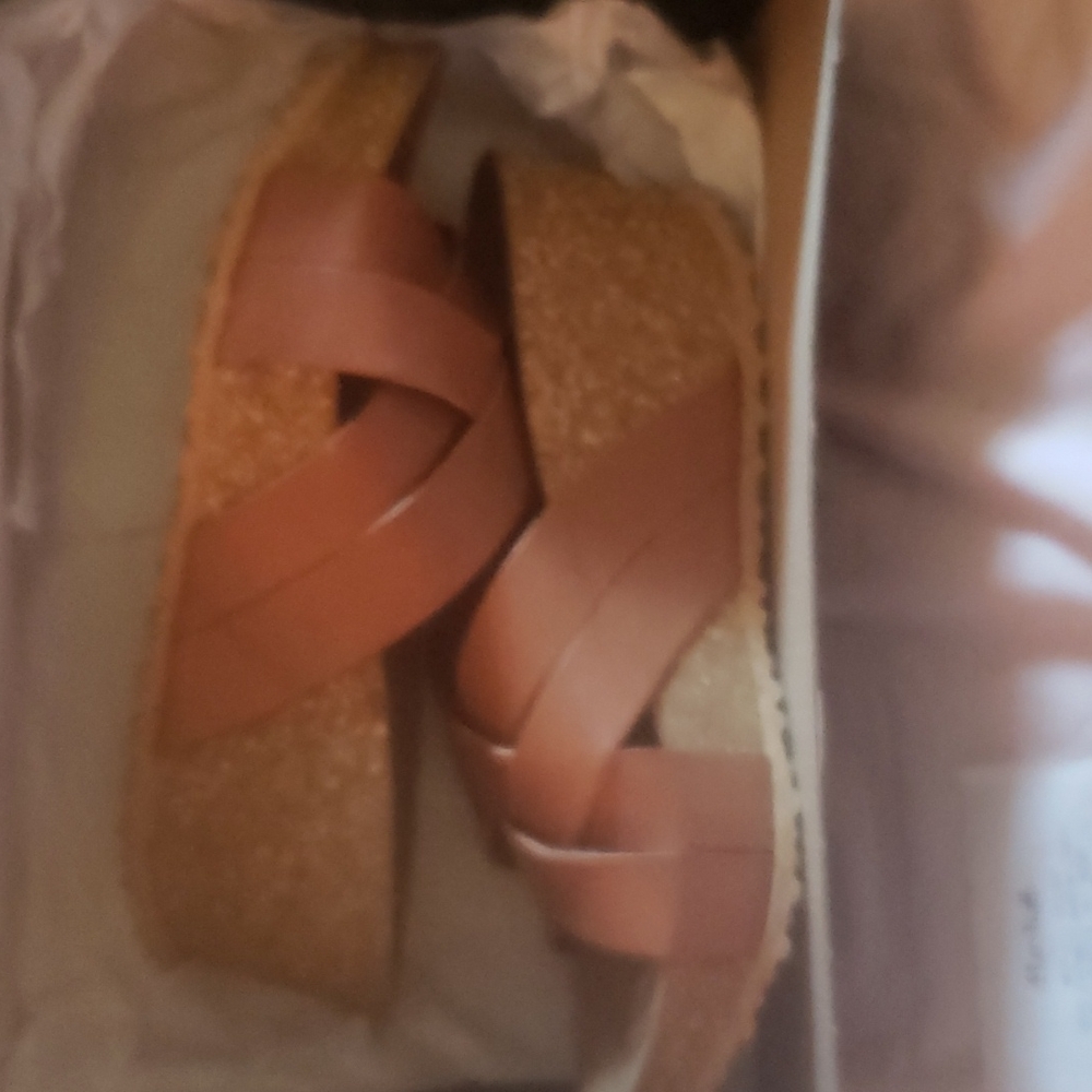 Light brown leathet & corke straped wedges